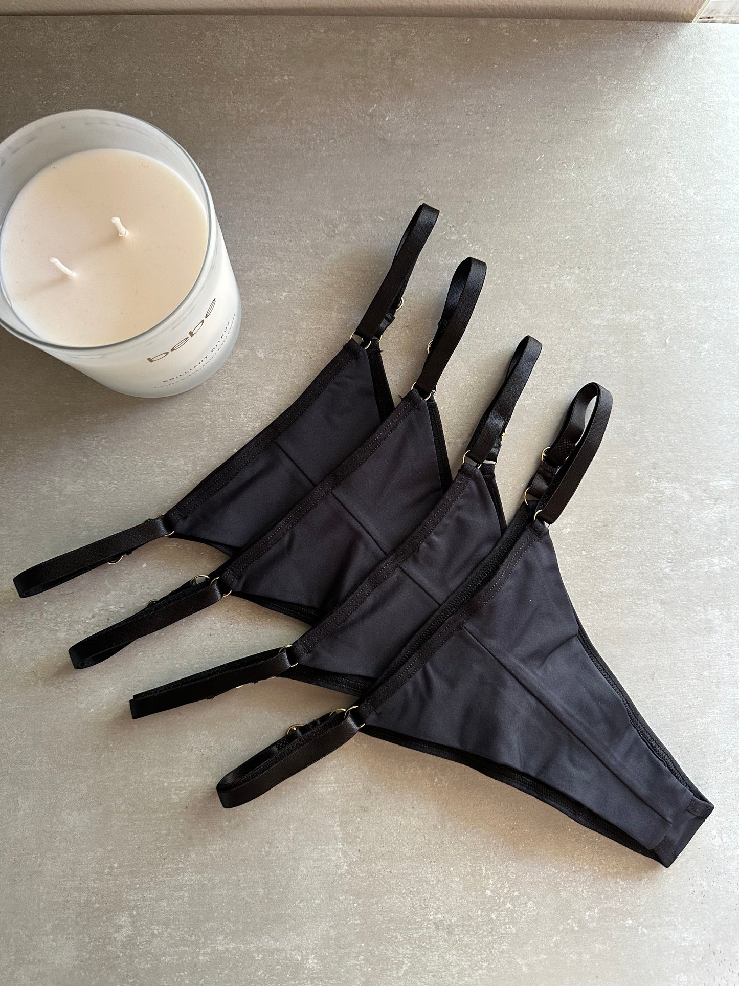 SECOND SKIN ADJUSTABLE THONG – BLACK