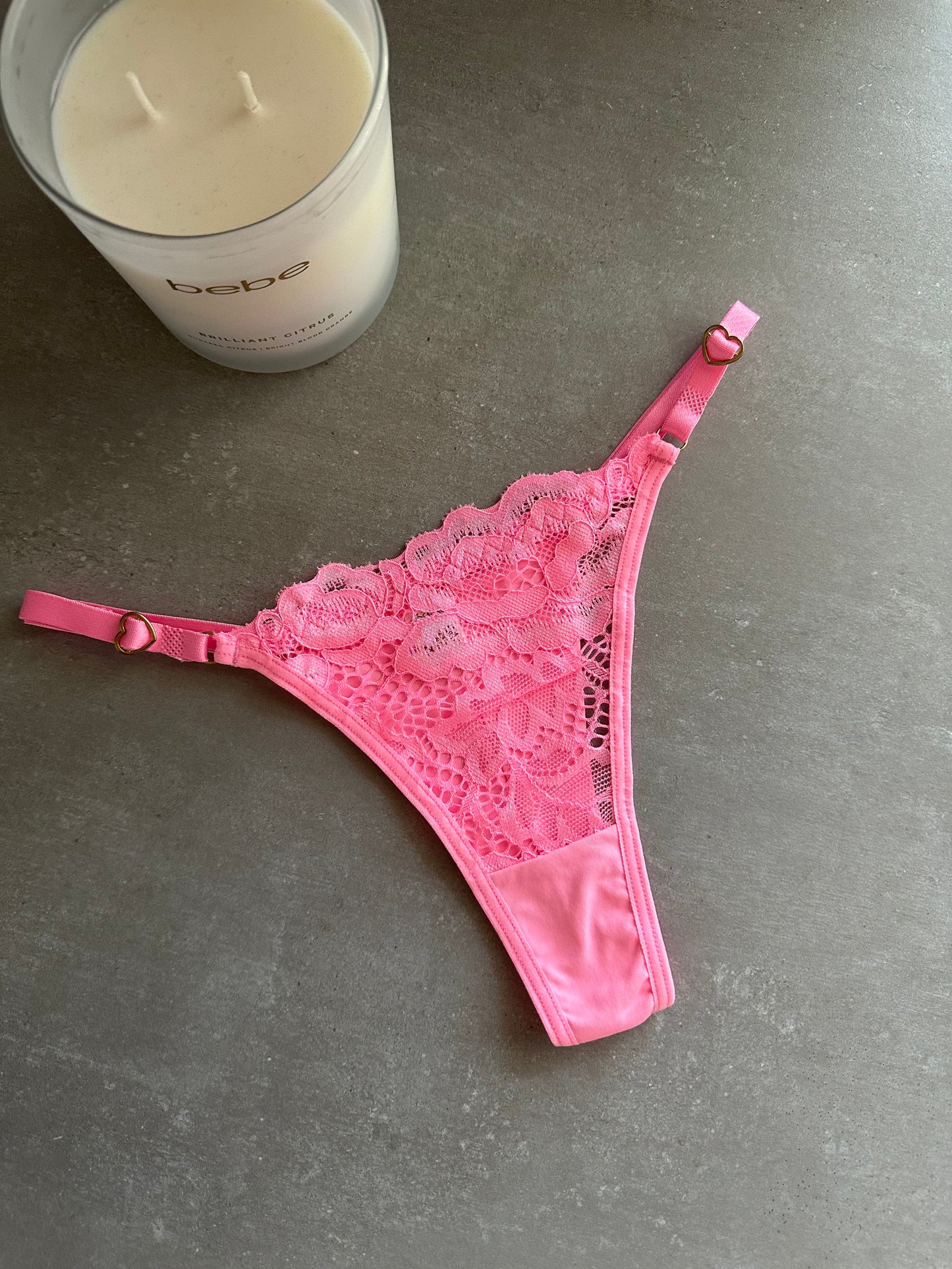 SECOND SKIN LACE THONG – NEON PINK