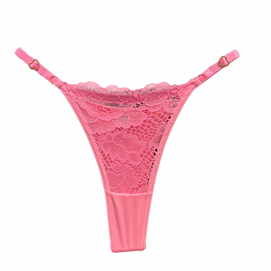 SECOND SKIN LACE THONG – NEON PINK