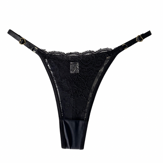 SECOND SKIN LACE THONG – BLACK