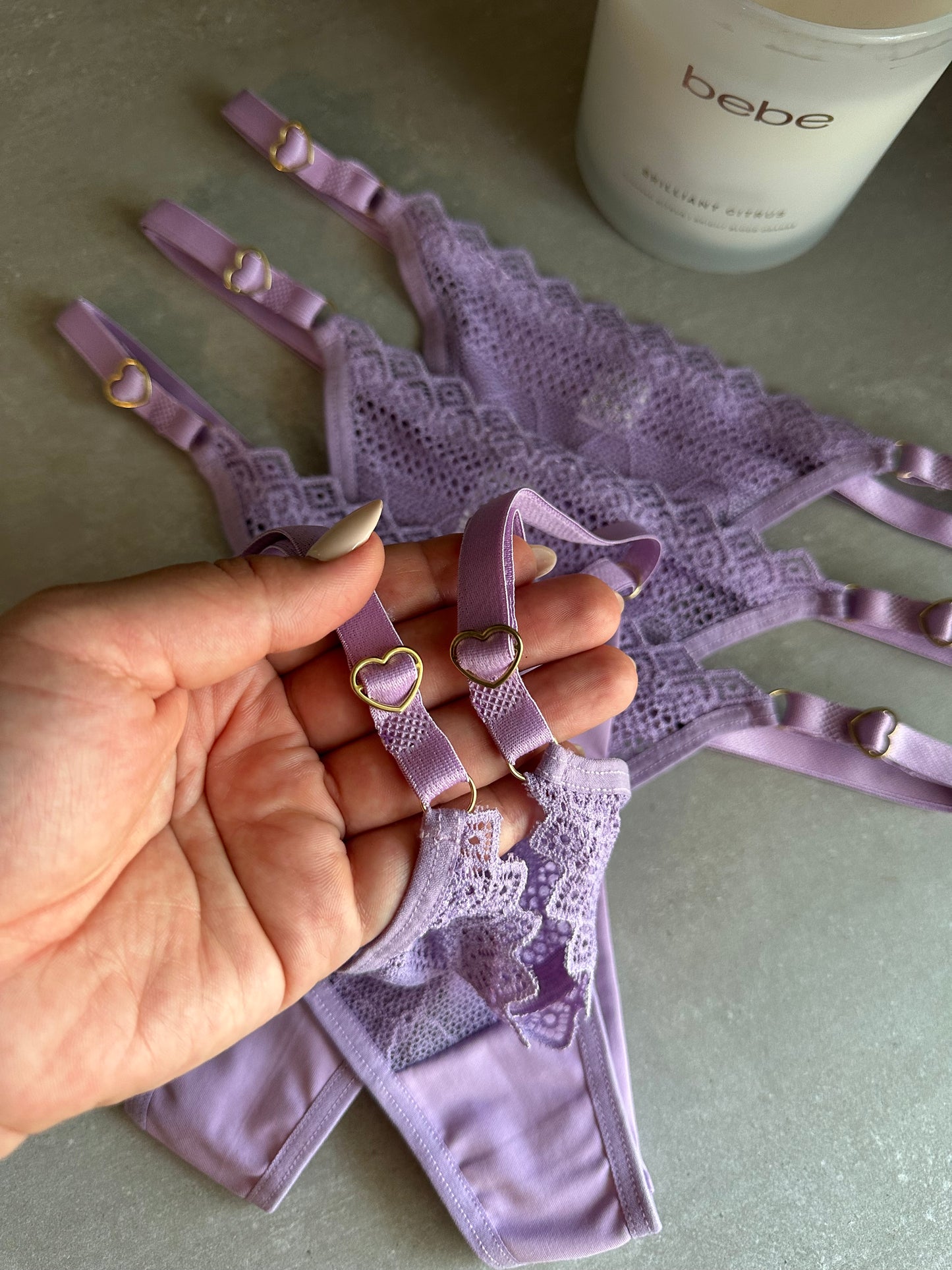 SECOND SKIN LACE THONG – LILAC